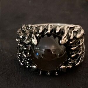 Unique Black Stone Ring spikes stainless steel men statement size 11